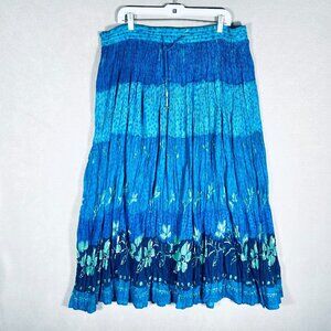 Vintage y2k Maxi Skirt Womens XL Blue Crinkle Pleat Floral Cottagecore Costal